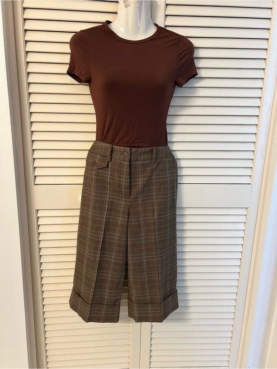 Larry Levine Pants - Plaid Brown Midi Culottes